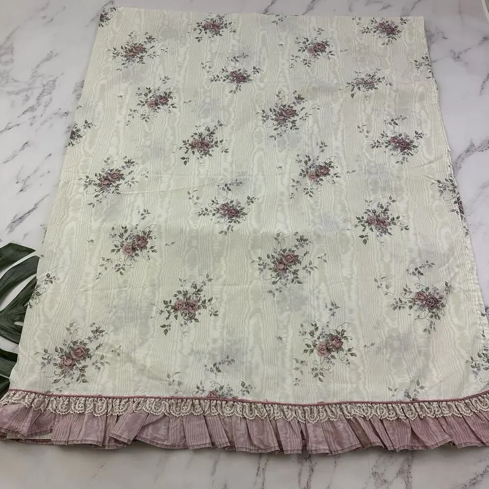 JC Penny Vintage 90s Bed Sheet Set Full Double Cream Purple Ruffles Lace Floral